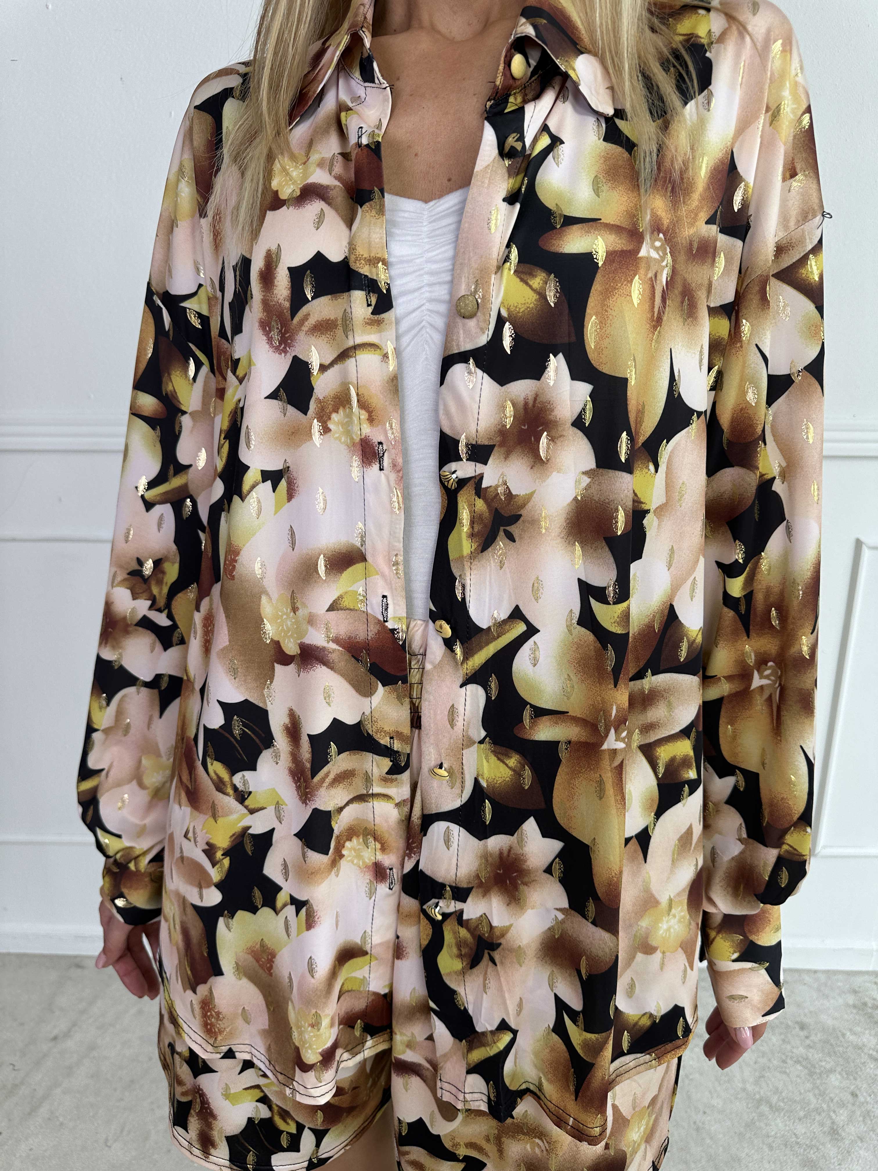 Pamy Sweet Flower - Skjorte i elastisk blomstret stof